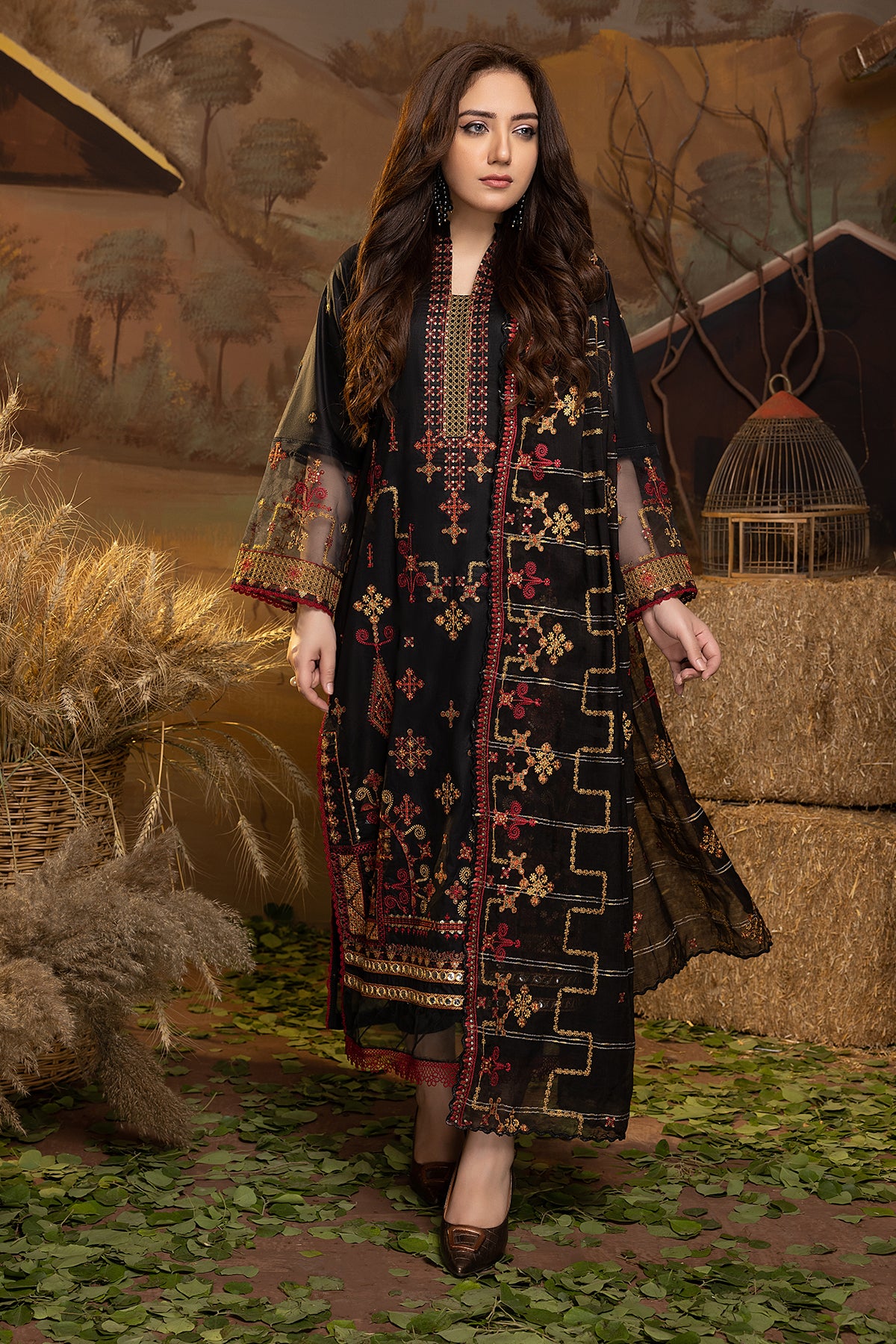 Dyed Lawn Emb Dress 3PC PR-360B