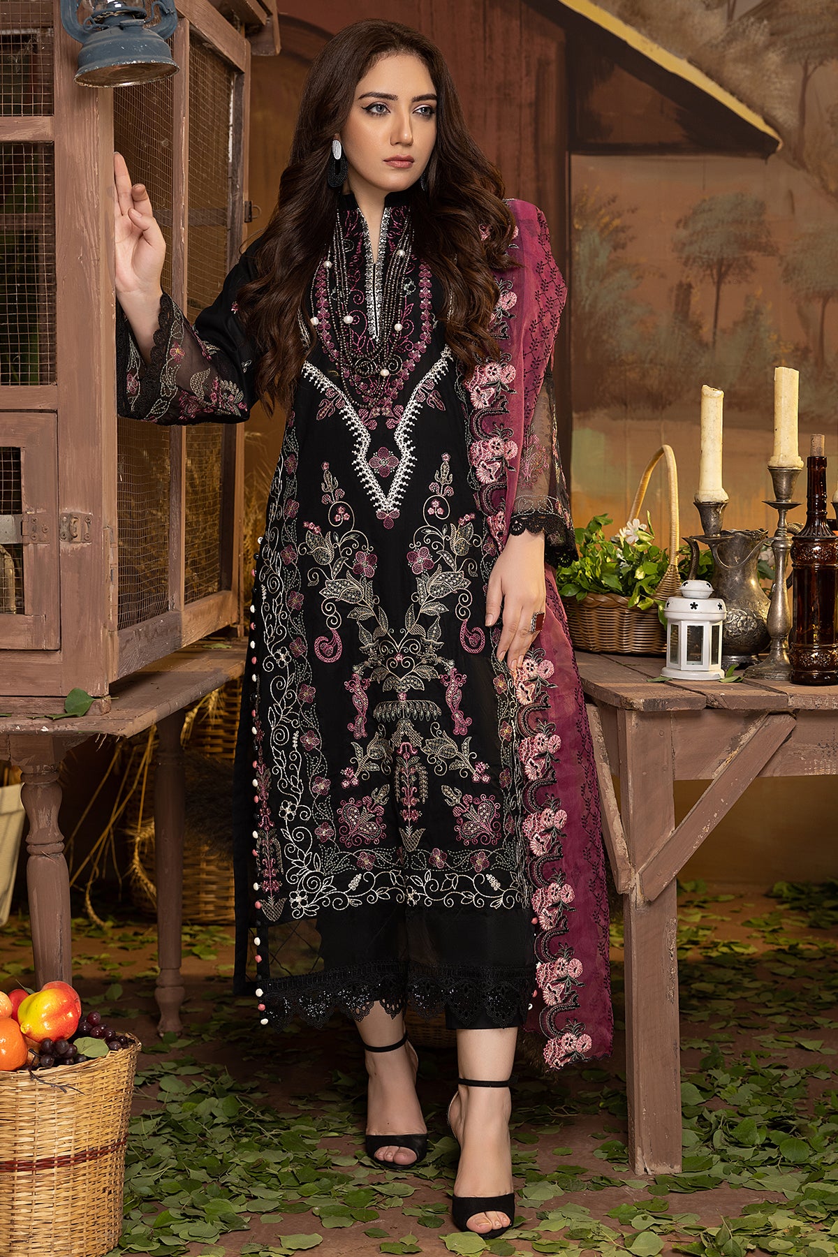 Dyed Lawn Emb Dress 3PC PR-365B