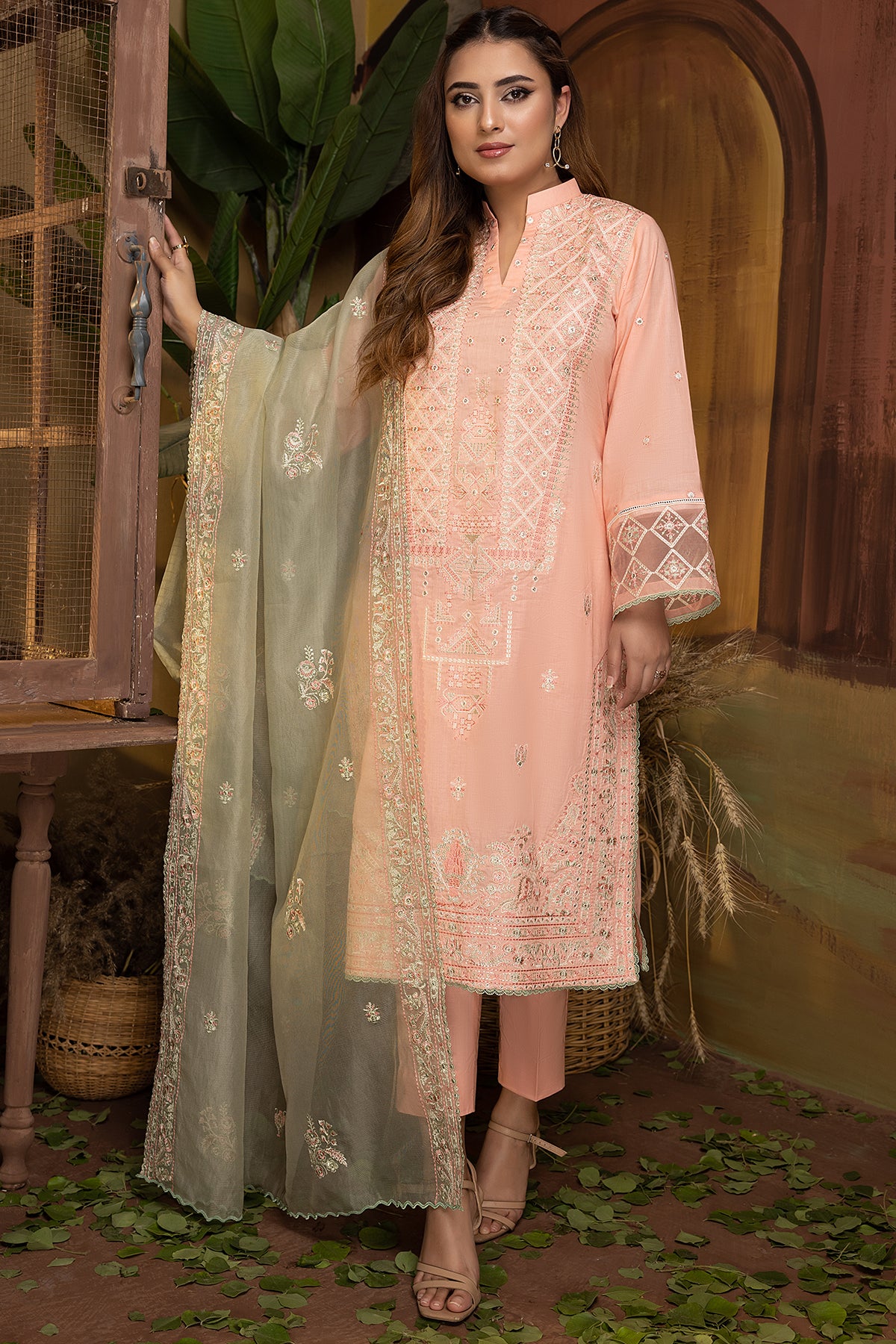 Dyed Lawn Emb Dress 3PC PR-366A