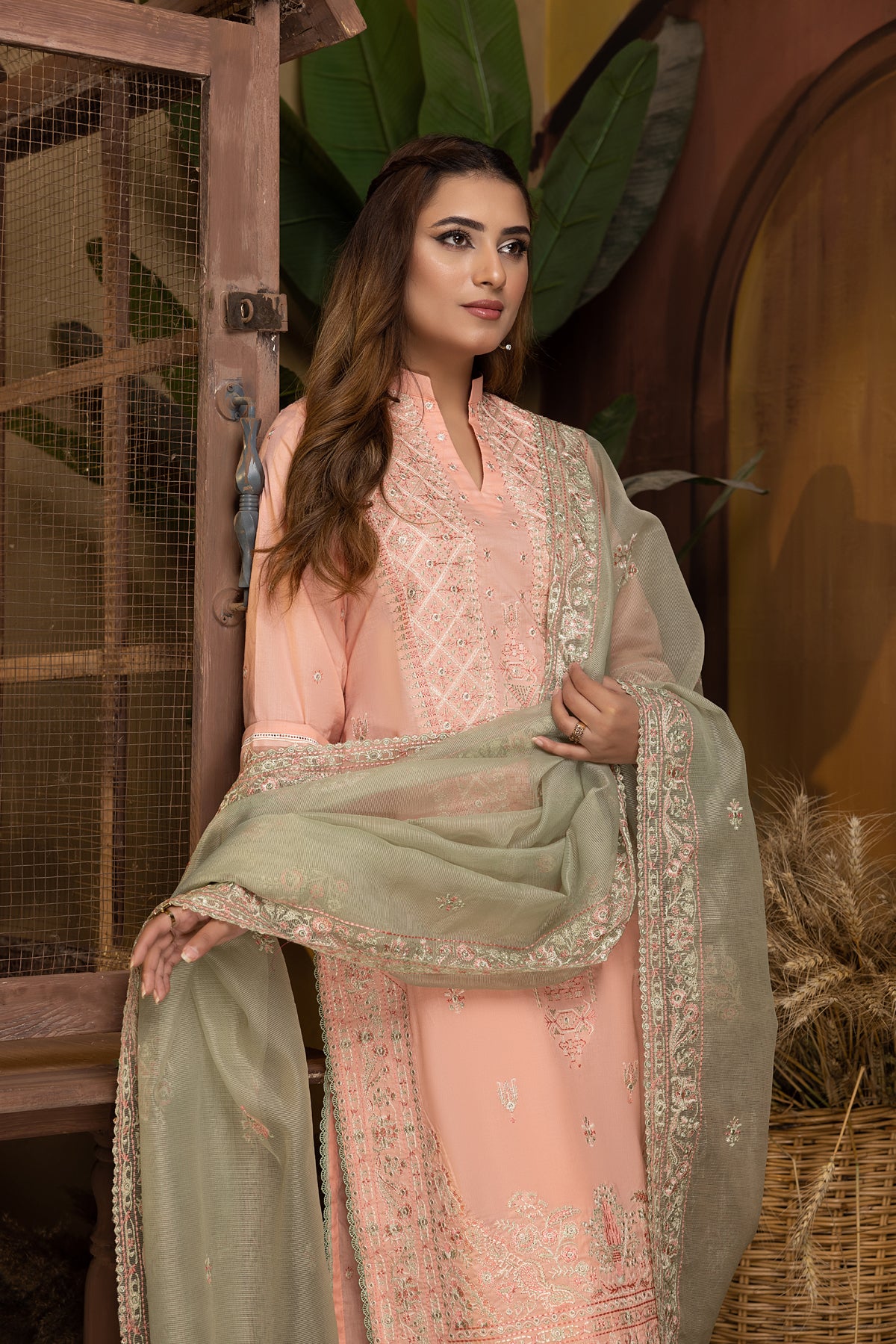 Dyed Lawn Emb Dress 3PC PR-366A